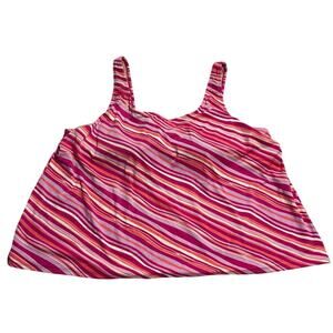 LL Bean Swim Tankini Top Women's Plus Size 26W Pink Striped Wireless UPF 50+